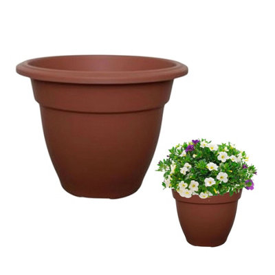Whitefurze 20Cm Terracotta Colour Round Bell Plant Pot Flower Planter Plastic Garden Pot from B&Q