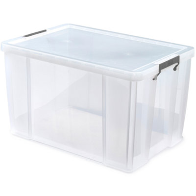 Whitefurze Allstore Heavy Duty 85L Large Plastic Stackable Storage Box With Lid