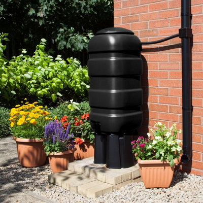 B&Q -  100L Black Water Butt Kit Stand Tap Diverter Space Saving Garden Water Container