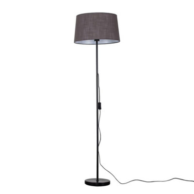 Valuelights Charles Black Floor Lamp With Grey Linen Shade from B&Q