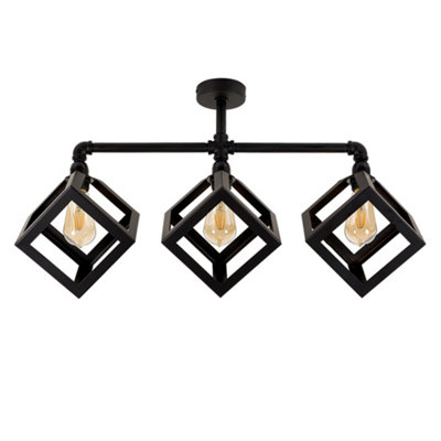 B&Q -  Luiggi Industrial Satin Black 3 Way Bar Pipework Ceiling Light With Black Metal Shades