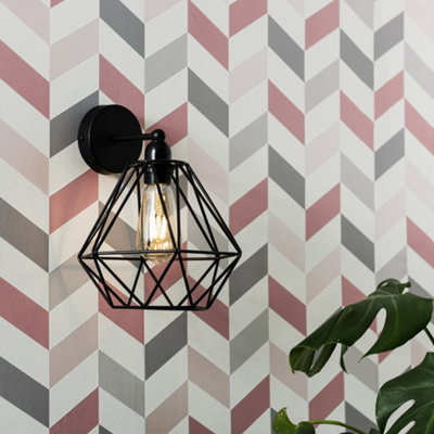 B&Q -  Cambourne Industrial Satin Black Pipework Single Wall Light With Basket Cage Black Metal Shade