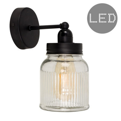 Valuelights Cambourne Black Indoor Wall Lantern And E27 Pear Led 4W Warm White 2700K Bulb from B&Q