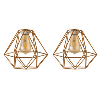 Valuelights Diablo Pair Of Geometric Copper Metal Basket Cage Ceiling Light Shades And Bulbs (D)21Cm from B&Q