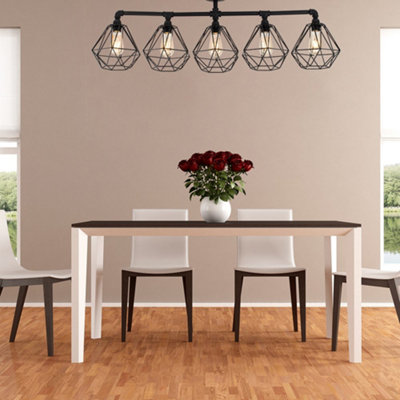 B&Q -  Industrial 5 Way Satin Black Pipework Ceiling Light With Black Cage Shades