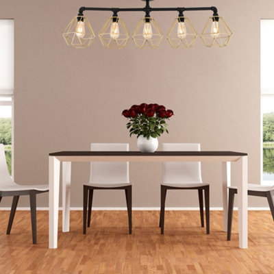B&Q -  Luiggi Industrial 5 Way Satin Black Pipework Ceiling Light With Gold Cage Shades