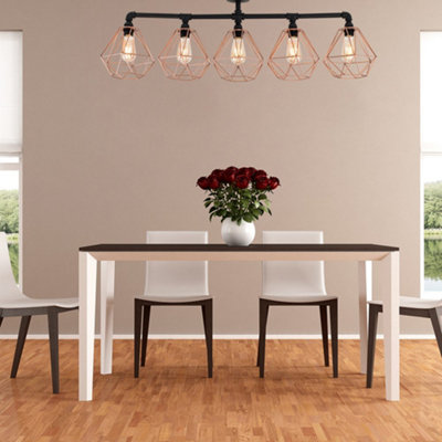 B&Q -  Luiggi Industrial 5 Way Satin Black Pipework Ceiling Light With Copper Cage Shades