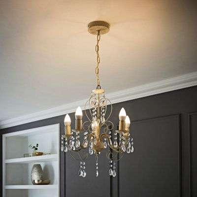 Valuelights Lille Pair Of Distressed Shabby Chic 5 Way White Pendant Ceiling Lights Chandeliers from B&Q