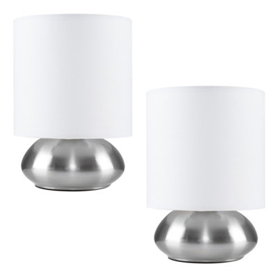 Valuelights Pair Of Modern Brushed Chrome Bedside Touch Table Lamps With White Shades from B&Q