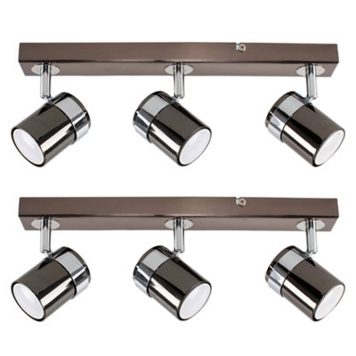 B&Q -  Rosie Pair Of Modern 3 Way Black And Chrome Straight Bar Ceiling Spotlights