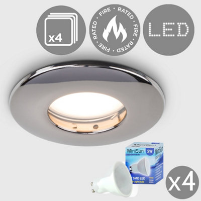 Valuelights Pack Of 4 Fire Rated Bathroom/shower Ip65 Black Chrome Domed Ceiling Downlights 5W Led Bulbs 3000K Warm White from B&Q