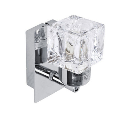 B&Q -  Ritz Pair Of Modern Silver Chrome Plate And Clear Glass Ice Cube Shade Wall Spotlight Lamps
