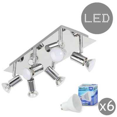 Valuelights Consul Silver Ceiling Bar Spotlight And Gu10 Spotlight Led 5W Warm White 3000K Bulbs