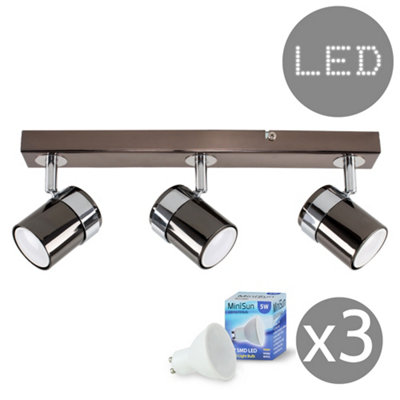 B&Q -  Rosie Black Ceiling Bar Spotlight And Gu10 Spotlight Led 5W Warm White 3000K Bulbs