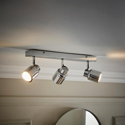 Valuelights Benton Chrome 3 Way Bar Ip44 Bathroom Ceiling Spotlight And Warm Bulbs