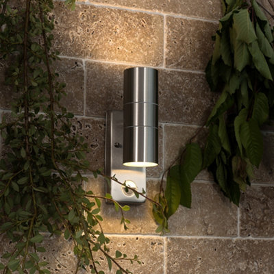 B&Q -  Stainless Steel Up/down Ip44 Rated Outdoor Security Wall Light Pir Motion Detector With 5W Led Gu10 Bulbs Cool White