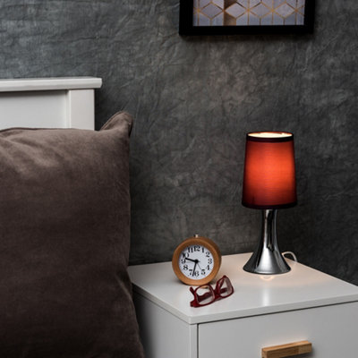 Valuelights Pair Of Modern Chrome Trumpet Touch Table Lamps Bedside Lights With Purple Fabric Shades from B&Q