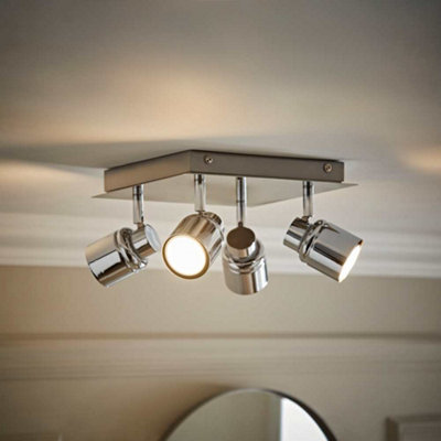 Valuelights Benton Chrome 4 Way Square Ip44 Bathroom Ceiling Spotlight And Warm Bulbs