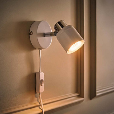 Valuelights Benton White & Chrome Plug In Wall Spotlights And Bulb