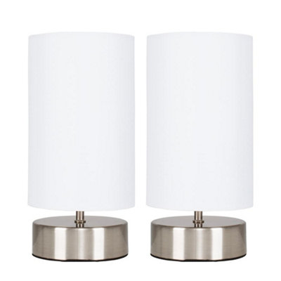 Valuelights Pair Of Satin Touch Dimmer Bedside Table Lamps With Cylinder Shades Pink/Light