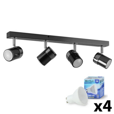 B&Q -  Rosie Black Ceiling Bar Spotlight And Gu10 Spotlight Led 5W Warm White 3000K Bulbs
