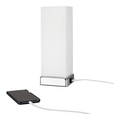 Valuelights Lazio Chrome & White Frosted Glass Bedside Touch Table Lamp With Usb Charging Port And 5W Led Candle Bulb from B&Q