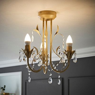 Valuelights Odelia 3 Way Ceiling Light Chandelier With Clear Jewel Droplets