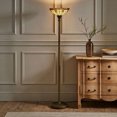 B&Q -  Tiffany Jewel Amber Stained Glass Uplighter Floor Lamp