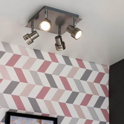 Valuelights Modern Chrome 4 Way Gu10 Square Ceiling Spotlight