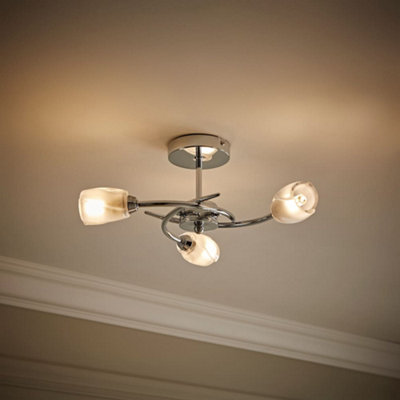 B&Q -  Modern Chrome 3 Way Ceiling Light With Frosted Glass Shades