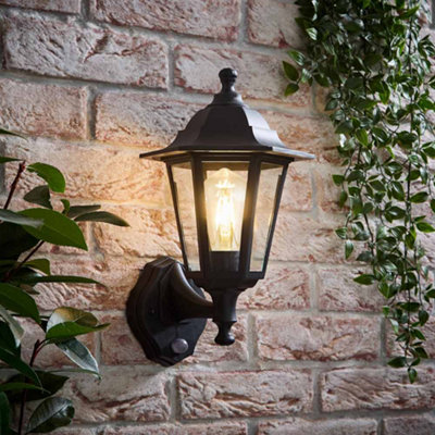 Valuelights Mayfair Traditional Style Black Outdoor Security Pir Motion Sensor Ip44 Rated Wall Light Lantern from B&Q