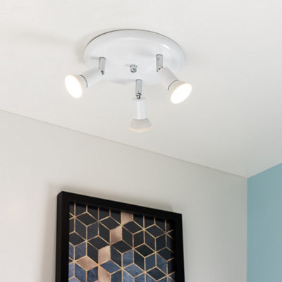Valuelights Modern Gloss White Chrome 3 Way Gu10 Ceiling Spotlight