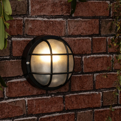 Valuelights Pendle Modern Black Ip44 Rated Outdoor Garden Security Round Bulkhead Wall Light from B&Q