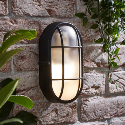 Valuelights Carnforth Modern Black Ip44 Rated Outdoor Garden Security Bulkhead Wall Light from B&Q