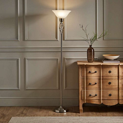 Valuelights Memphis Traditional Style Satin Nickel Barley Twist Floor Lamp With Frosted Shade from B&Q