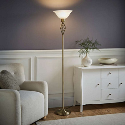 Valuelights Memphis Traditional Style Antique Brass Barley Twist Floor Lamp With Frosted Shade from B&Q