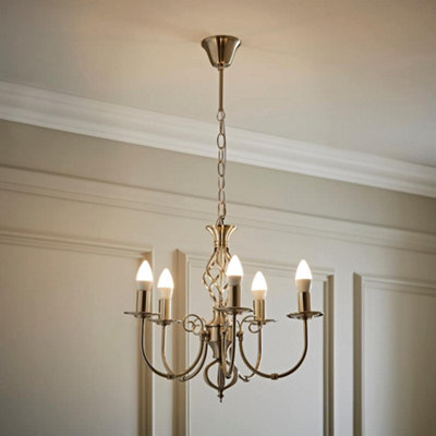 Valuelights Memphis Traditional Style Satin Nickel Barley Twist 5 Way Ceiling Light Chandelier from B&Q