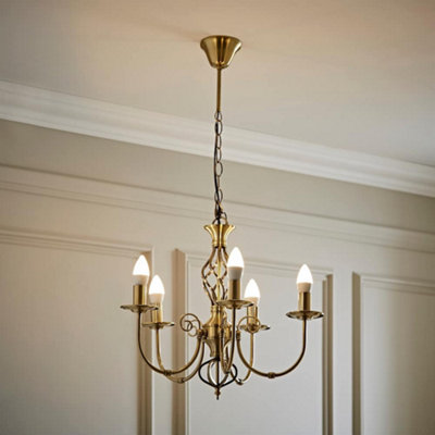 Valuelights Memphis Traditional Style Antique Brass Barley Twist 5 Way Ceiling Chandelier Light