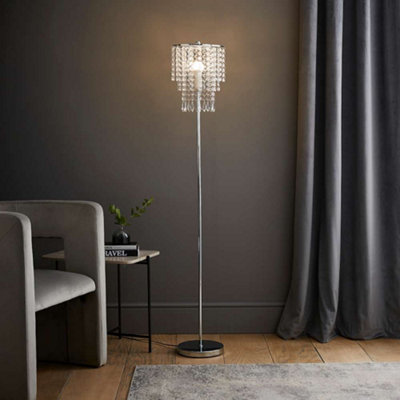 Valuelights Bronte Chrome And Jewel Droplet Floor Lamp