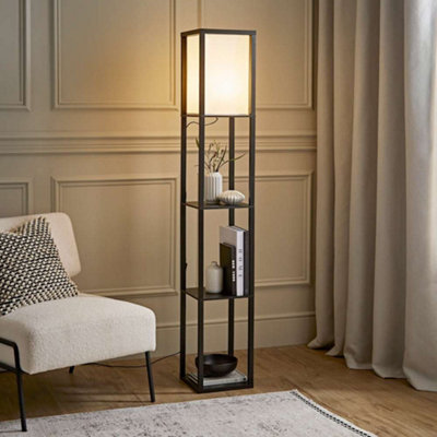 Valuelights Struttura Shelving Unit Floor Lamp With Fabric Shade Black