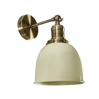 B&Q -  Wilhelm Antique Gold Adjustable Knuckle Joint Wall Light With Gloss Cream Dome Shade