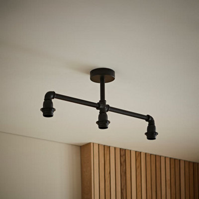 B&Q -  Luiggi Industrial Satin Black 3 Way Bar Pipework Ceiling Light