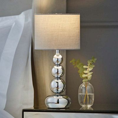 Valuelights Grey Marissa Chrome Stacked Table Lamp With Faux Silk Shade