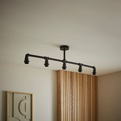 B&Q -  Luiggi Industrial Style 5 Way Satin Black Pipework Bar Ceiling Light
