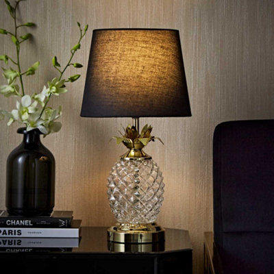 Valuelights Contemporary Pineapple Design Gold And Clear Table Lamp With Black Shade from B&Q
