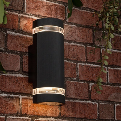 Valuelights Ryston Black Modern Aluminium Ribbed Glass Outdoor Wall Light from B&Q