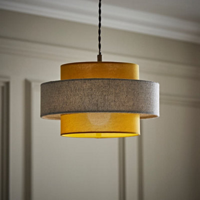 Valuelights Weaver Mustard/grey Herringbone Ceiling Lamp Shade from B&Q