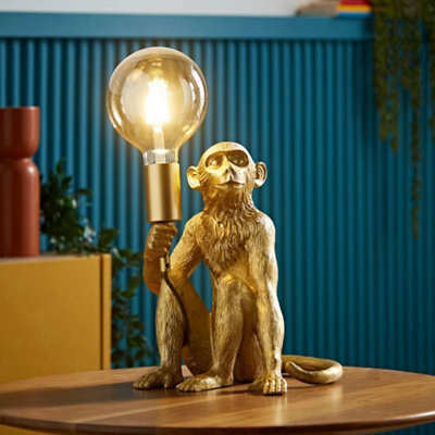 Valuelights Monkey Animal Quirky Modern Metallic Gold Painted Table Lamp from B&Q