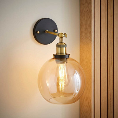 B&Q -  Sheridan Antique Brass And Black Metal Adjustable Knuckle Joint Wall Light Fitting With Shade