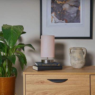 Valuelights Francis Satin Touch Dimmer Bedside Table Lamp With Cylinder Shade Pink/Light